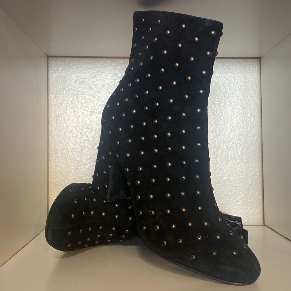 Lucky Brand Black Studded Suede Ankle Boots Edgy Boho Glam Rockers Glam